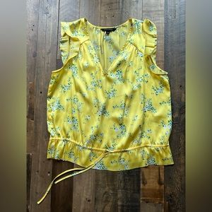 Banana Republic Soft Satin Ruffle Blouse. Yellow flower print.